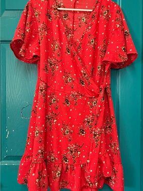 Amazon Red Floral Wrap Mini Dress